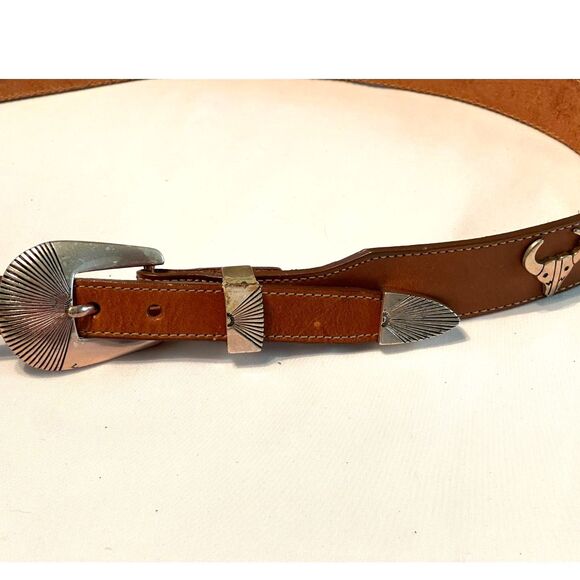 Silver Creek Western Conch Fetish Brown Leather Belt 53004 Genuine Leather USA. main image 7